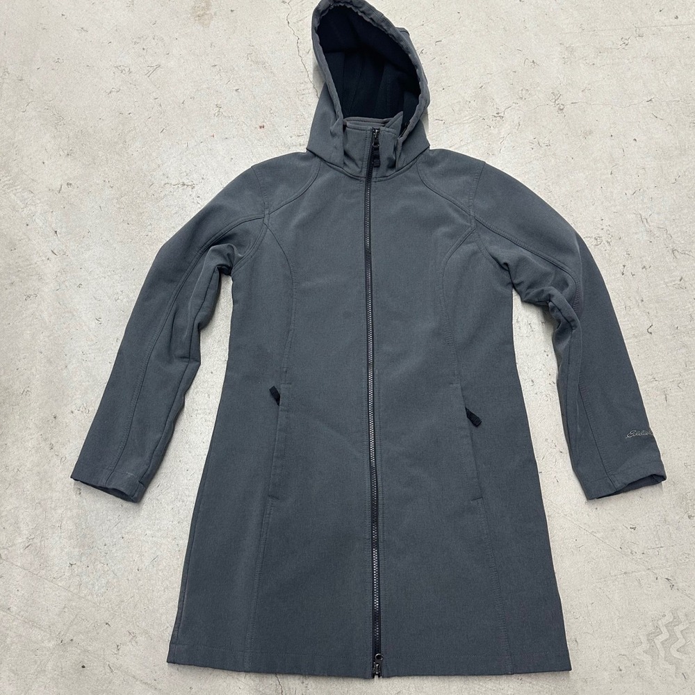 Eddie Bauer Women Gray Hooded Softshell Parka Jacket Medium Fleece Lined Outdoor